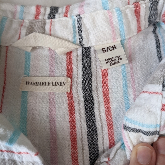 Weatherproof Vintage Linen Blend Short Sleeve Button Down Shirt knotted Front - Picture 9 of 11